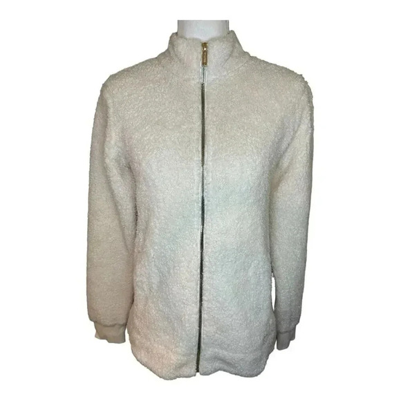 NEW Calvin Klein Women’s‎ Small Ivory Full Zip Sherpa Sweatshirt NWT - Picture 1 of 7